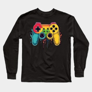 Retro Rainbow Video Game Console Controller for Gamer Long Sleeve T-Shirt